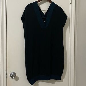 Lou & Grey Women's Black Blue Sweater Dress Tunic Deep V Neck Banded Botton M